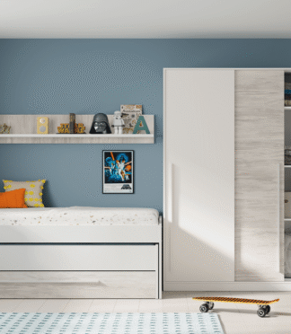 TOP 2 Door Sliding Wardrobe (120cm) - White & White Oak Effect