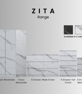 Marble Effect Bedroom Furniture ZITA Range - Wardrobes, Chest & Bedsides in White