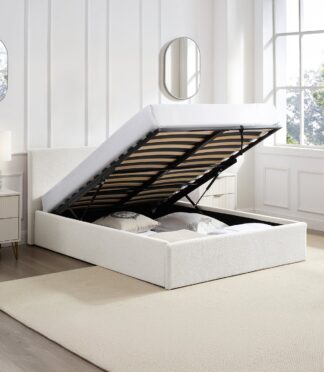 TEDDY BOUCLE 4FT6 Double Ottoman Storage Bed Fabric - White