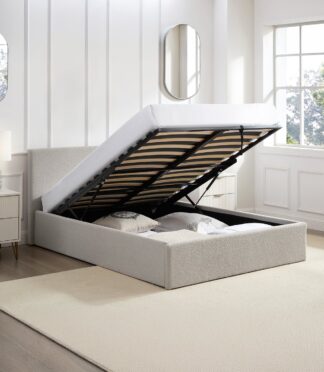 TEDDY BOUCLE 4FT Small Double Ottoman Storage Bed Fabric - Cream Beige