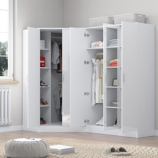 REFLECT Gloss 5 Door Wardrobe Bundle - 2 Door Corner + 3 Door Mirror Bedroom Set - Image 2