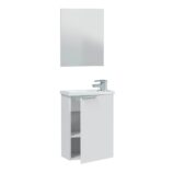 Gloss White 40cm Bathroom Vanity Unit with Sink and Mirror- Compact Basin Cabinet for Small Bathrooms.