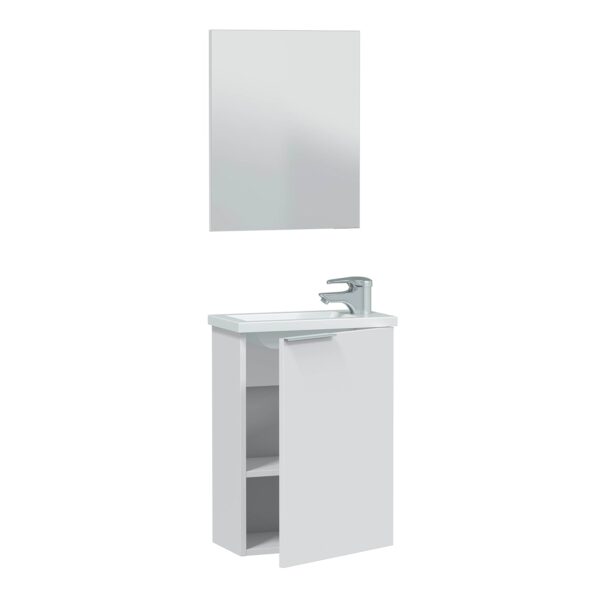 Gloss White 40cm Bathroom Vanity Unit with Sink and Mirror- Compact Basin Cabinet for Small Bathrooms.