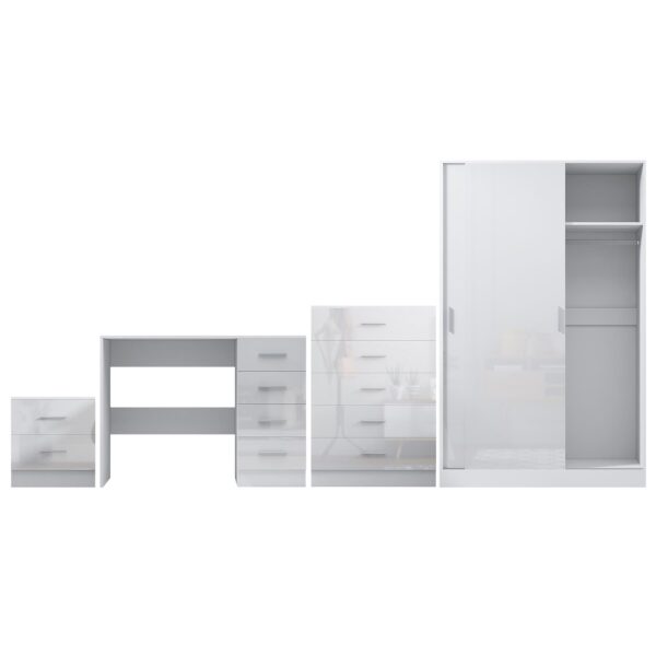 Reflect 2 Door Sliding Wardrobe, 5 Drawer Chest, 2 Drawer Bedside & Desk - White Gloss & Matt White - Modern Bedroom Furniture Set - Image 5
