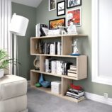 3 Tier Open Low Wide Storage Unit with Compartments, Freestanding Display Bookshelf for Living Room, Office & Study - Light Oak.