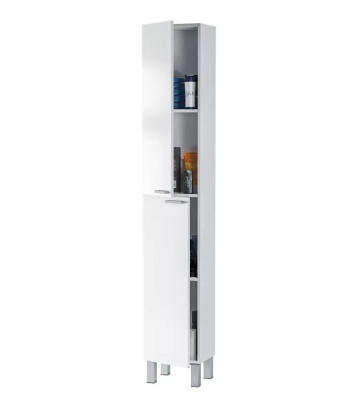 Baltic White Tall 2 Door Bathroom Storage Cabinet - Organiser for Toiletries & Towels - H: 182cm x W: 30cm x D: 25cm.