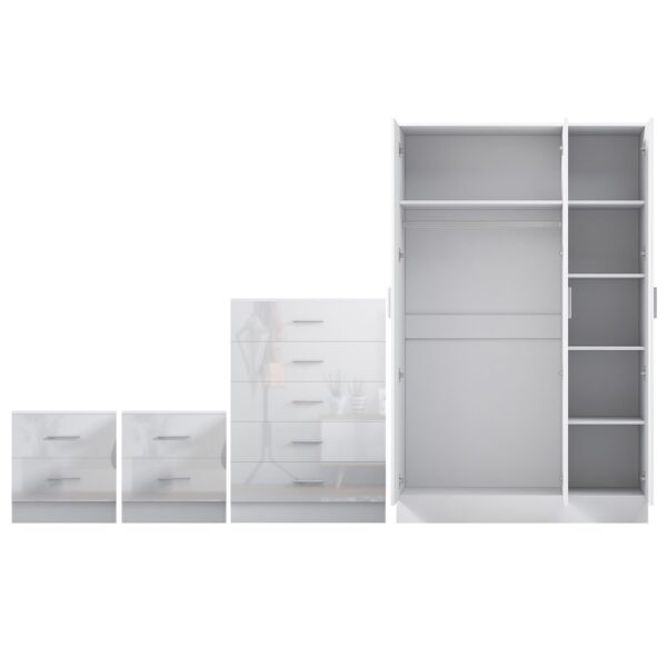 REFLECT Gloss 4pc Set - 3 Door Mirrored Wardrobe + 5 Draw Chest + 2 Bedsides - Image 40