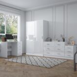 REFLECT Gloss 4pc Set - 2 Door Sliding Wardrobe + Wide Chest + Bedside + Desk.