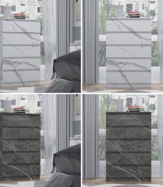 ZITA Bedroom Furniture Tall 5 Drawer Chest in White OR Grey Marble Colour Option