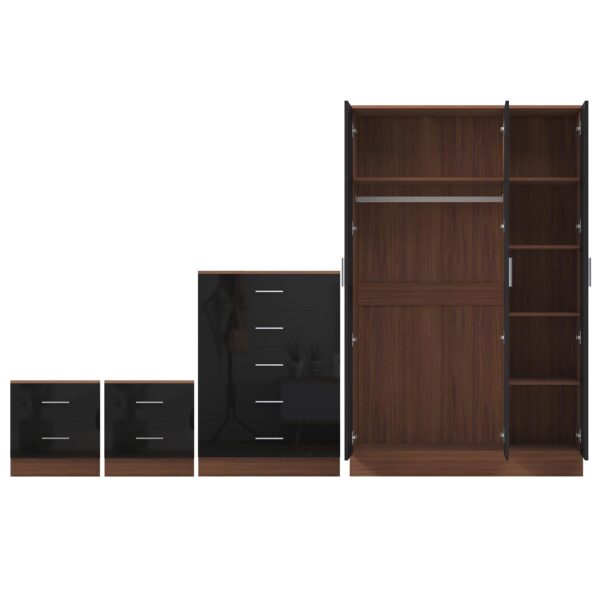 REFLECT Gloss 4pc Set - 3 Door Mirrored Wardrobe + 5 Draw Chest + 2 Bedsides - Image 20