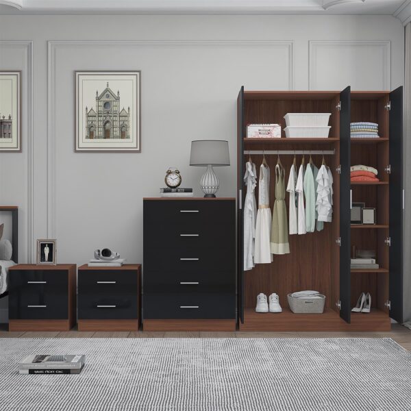REFLECT Gloss 4pc Set - 3 Door Mirrored Wardrobe + 5 Draw Chest + 2 Bedsides - Image 18