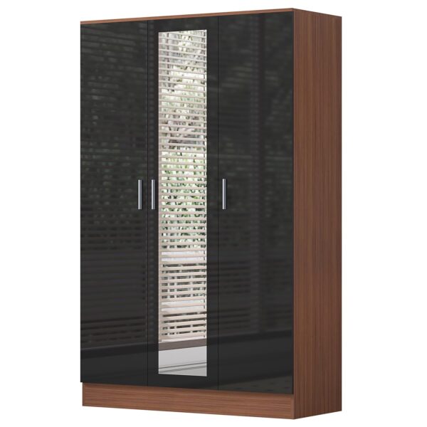 REFLECT High Gloss Bedroom Furniture Wardrobe Chest Bedside Desk - Black/Walnut - Image 91