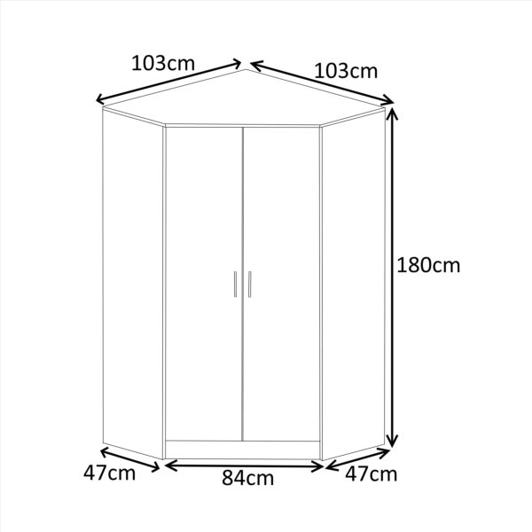 Reflect 2 Door Corner Wardrobe - Grey Gloss & Matt White - 2 Hanging Rails & 8 Shelves - H: 180cm x W: 103cm - Modern Design - Image 9