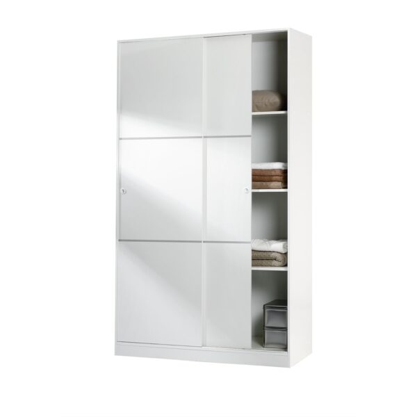 TOP White 2 Door Large Modern Sliding Bedroom Wardrobe - H: 200cm x W: 120cm x D: 50cm.