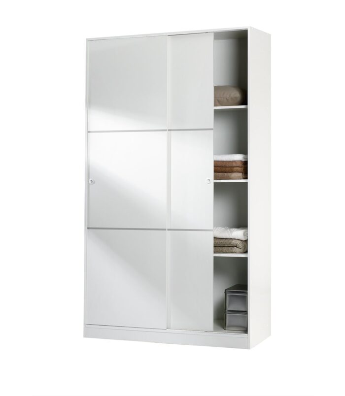 TOP White 2 Door Large Modern Sliding Bedroom Wardrobe - H: 200cm x W: 120cm x D: 50cm.
