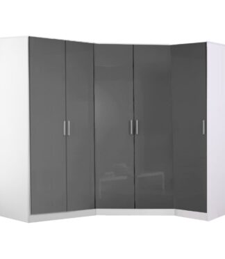 Reflect 3pc Wardrobe Bundle - 2 Door Corner + 2 Door Plain + 1 Door Plain - Grey Gloss & Matt White - H: 180cm x W: 179cm