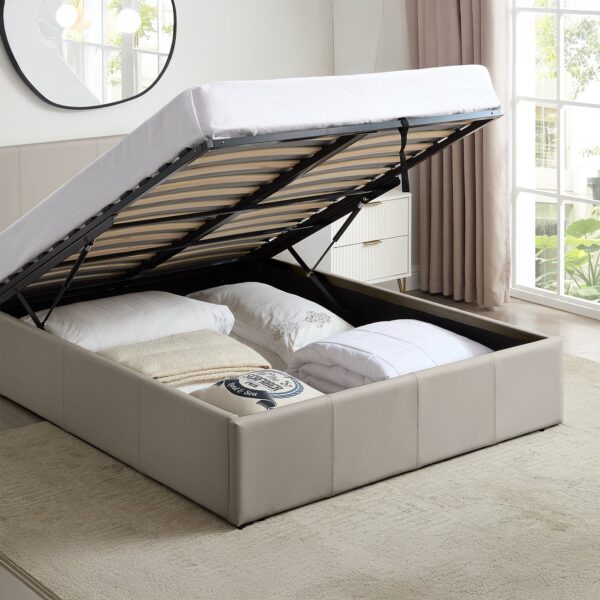 LUNA Faux Leather Ottoman Storage Bedframe in Beige 4 Size + Mattress Options - Image 3