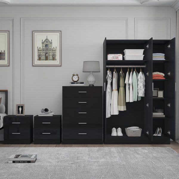 REFLECT Gloss 4pc Set - 3 Door Mirrored Wardrobe + 5 Draw Chest + 2 Bedsides - Image 27