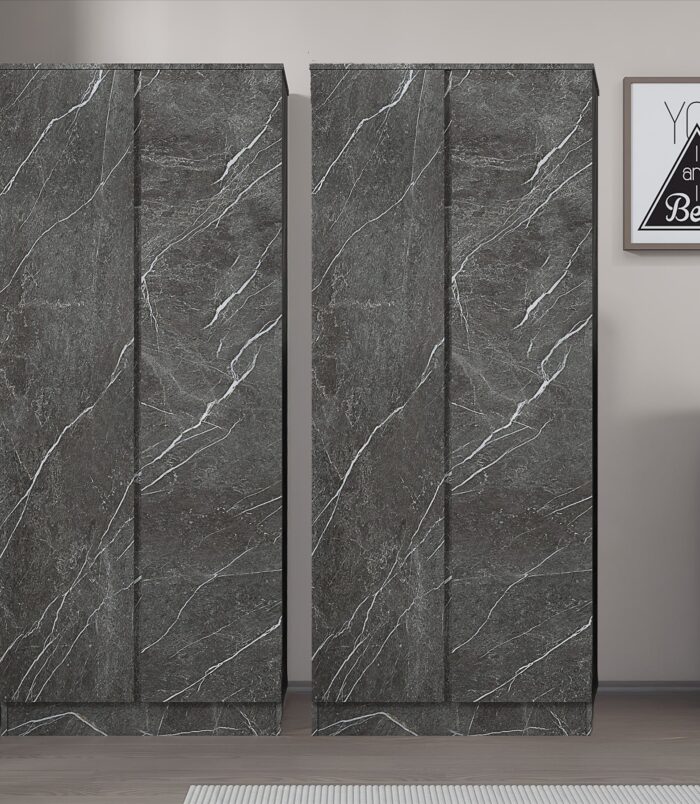 ZITA Grey Marble Effect 2 Piece Wardrobe Bundle - 2 x 2-Door Wardrobes, (L) 50cm x (W) 76cm x (H) 180cm.
