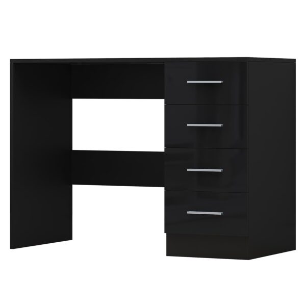 Reflect 4 Drawer Desk - Black Gloss & Black Oak - Modern Bedroom Storage for Vanity, Work or Study - H: 72cm x W: 99cm x D: 39.5cm - Image 3