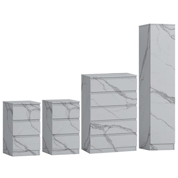 ZITA 4pc Set - 1 Door Wardrobe + Tall Chest + 2 Bedsides in White OR Grey Marble - Image 21