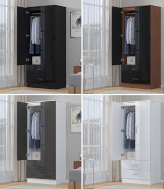 REFLECT Gloss Bedrooom 2 Door & 2 Drawer Combination Wardrobe - 4 Colour Options