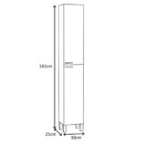 Baltic White Tall 2 Door Bathroom Storage Cabinet - Organiser for Toiletries & Towels - H: 182cm x W: 30cm x D: 25cm.