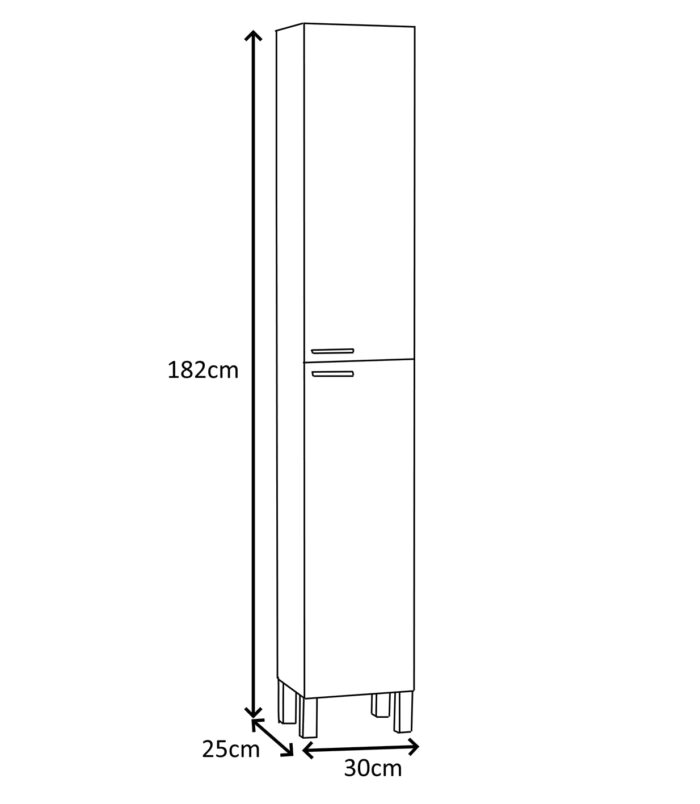 Baltic White Tall 2 Door Bathroom Storage Cabinet - Organiser for Toiletries & Towels - H: 182cm x W: 30cm x D: 25cm.