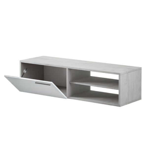 KIKUA Grey & White Modern TV Unit with 2 Doors and Open Storage- Media Stand for Living Room.