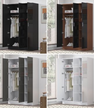 REFLECT Gloss Bedroom Furniture 3 Door Plain Wardrobe - 4 Colour Options