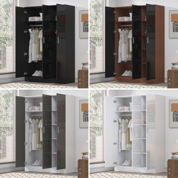 REFLECT Gloss Bedroom Furniture 3 Door Plain Wardrobe - 4 Colour Options