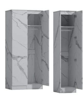 ZITA White Marble Effect 2 Piece Wardrobe Set - 2 Door and 1 Door, Spacious Bedroom Storage Solutions.