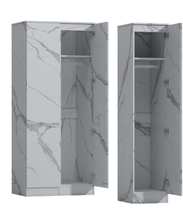 ZITA White Marble Effect 2 Piece Wardrobe Set - 2 Door and 1 Door, Spacious Bedroom Storage Solutions.