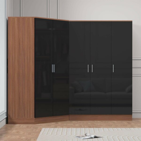 2 door corner and 2 door wardrobe black walnut
