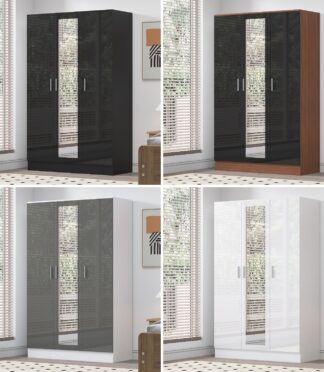 REFLECT Gloss Bedroom Furniture 3 Door Mirrored Wardrobe - 4 Colour Options