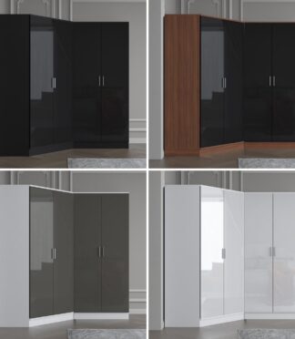 REFLECT Gloss 4 Door Wardrobe Bundle Inc 2 Door Corner + 2 Door Bedroom Set