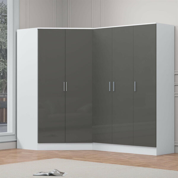 REFLECT Gloss 5 Door Corner Wardrobe Bundle Inc Corner + 3 Door Wardrobe Set - Image 24