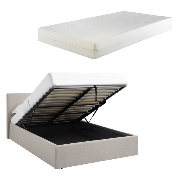 TEDDY Boucle Gas Lift Ottoman Storage Bed in Beige with 4 Size + Mattress Option - Image 29