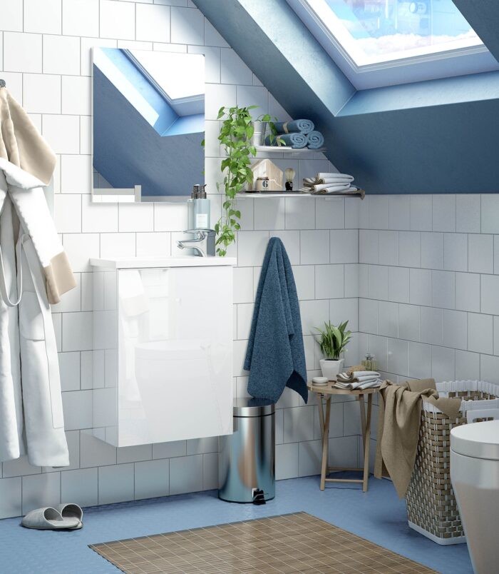Gloss White 40cm Bathroom Vanity Unit with Sink and Mirror- Compact Basin Cabinet for Small Bathrooms.