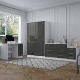 REFLECT Gloss 4pc Set - 2 Door Sliding Wardrobe + Wide Chest + Bedside + Desk.