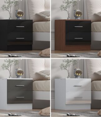 REFLECT Gloss Bedroom Furniture Wide 2 Drawer Bedside - 4 Colour Options