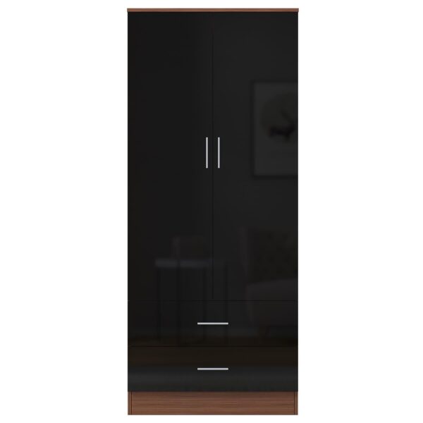 REFLECT High Gloss Bedroom Furniture Wardrobe Chest Bedside Desk - Black/Walnut - Image 68