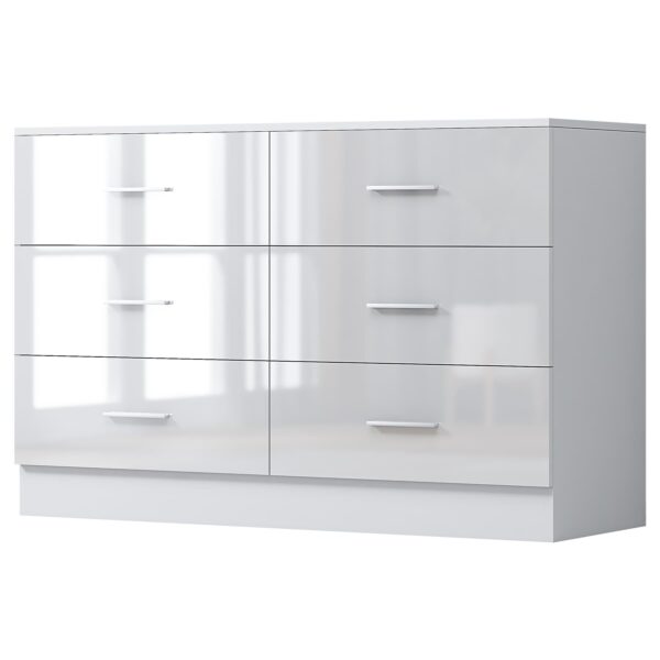 Reflect Wide 6 Drawer Chest - White Gloss & Matt White - Modern Bedroom Storage Unit with Drawers - H: 75cm x W: 112cm x D: 40cm - Image 3