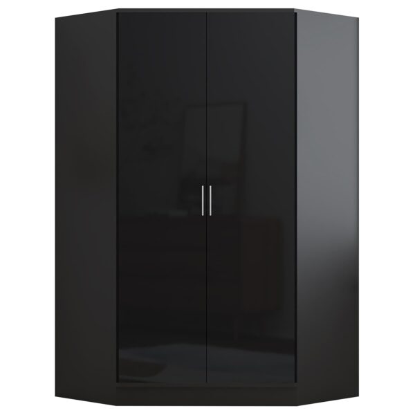 Reflect 2 Door Corner Wardrobe - Black Gloss & Black Oak - 2 Hanging Rails & 8 Shelves - H: 180cm x W: 103cm - Modern Design - Image 6