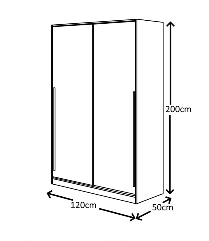 TOP 2 Door Large Modern Sliding Bedroom Wardrobe - White & Grey Finish - H: 200cm x W: 120cm x D: 50cm.