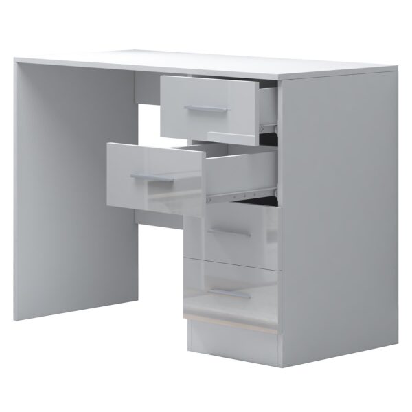 Reflect 4 Drawer Desk - White Gloss & Matt White - Modern Bedroom Storage for Vanity, Work or Study - H:72cm x W: 99cm x D: 39.5cm - Image 5