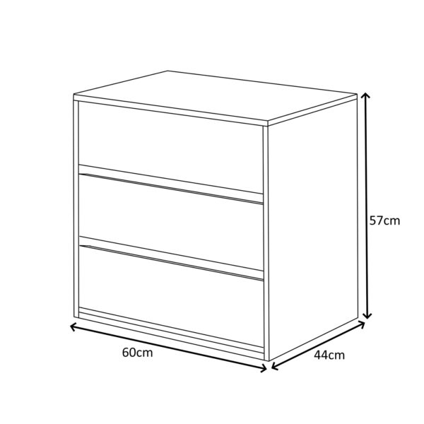 ARC Compact 3 Drawer Storage Chest White, Internal Storage 57x60x44cm.
