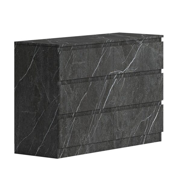 ZITA Grey Marble Effect 6 Drawer Chest - Wide Storage Unit, (L) 40cm x (W) 112cm x (H) 75cm, Stylish Bedroom Storage - Image 3