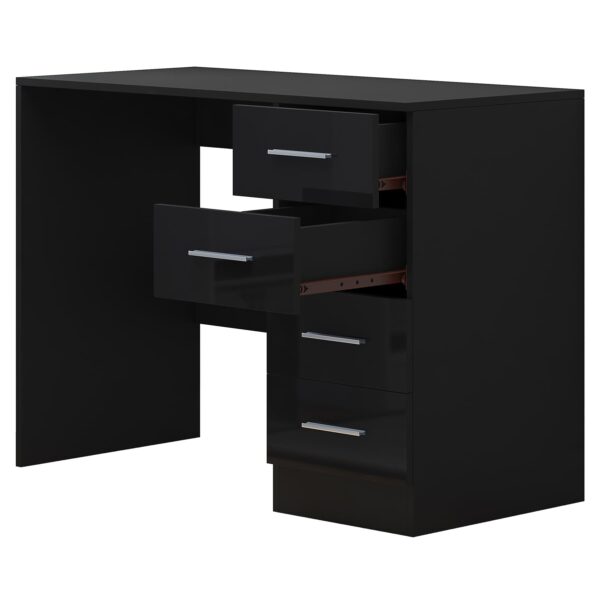 Reflect 4 Drawer Desk - Black Gloss & Black Oak - Modern Bedroom Storage for Vanity, Work or Study - H: 72cm x W: 99cm x D: 39.5cm - Image 5