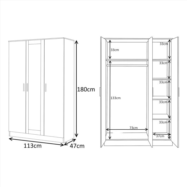 Reflect 3 Door Mirror Wardrobe, 5 Drawer Chest, 2 Drawer Bedside & Desk - Grey Gloss & Matt White - Modern Bedroom Furniture Set - Image 9